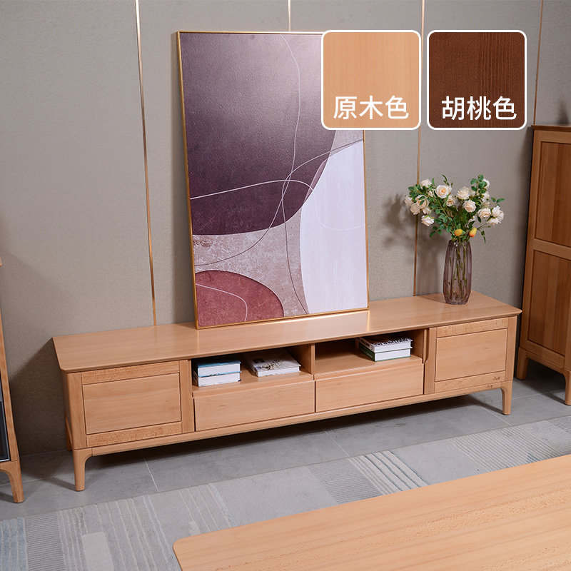 梦星魂 实木电视柜伸缩地柜组合全榉木原木中古高柜客厅储物靠墙